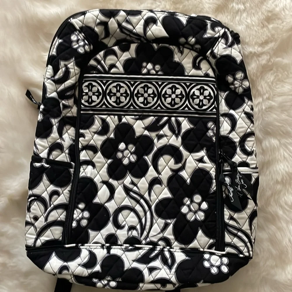Black & White Vera Bradley Large Backpack Laptop Sleeve Tote